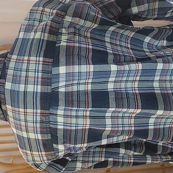 Eddie Bauer men's long sleeve blue red plaid shirt button down front pocket XLT - Picture 7 of 15